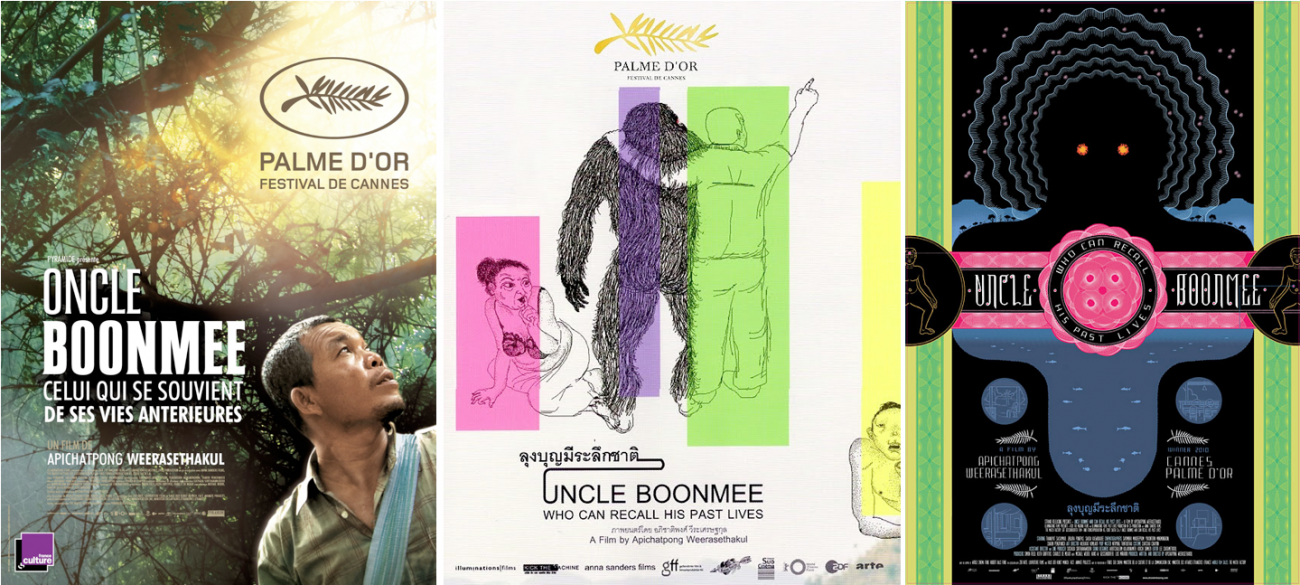 Les affiches réalisées pour la France, la vente internationale et les Etats-Unis d'Oncle Boonmee. 
